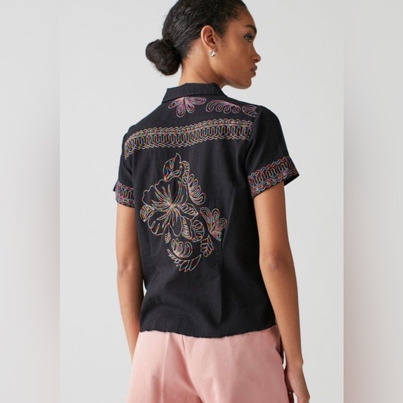 Urban Outfitters UO Hideaway Embroidered Button-Down Shirt, Size Large - Picture 1 of 12